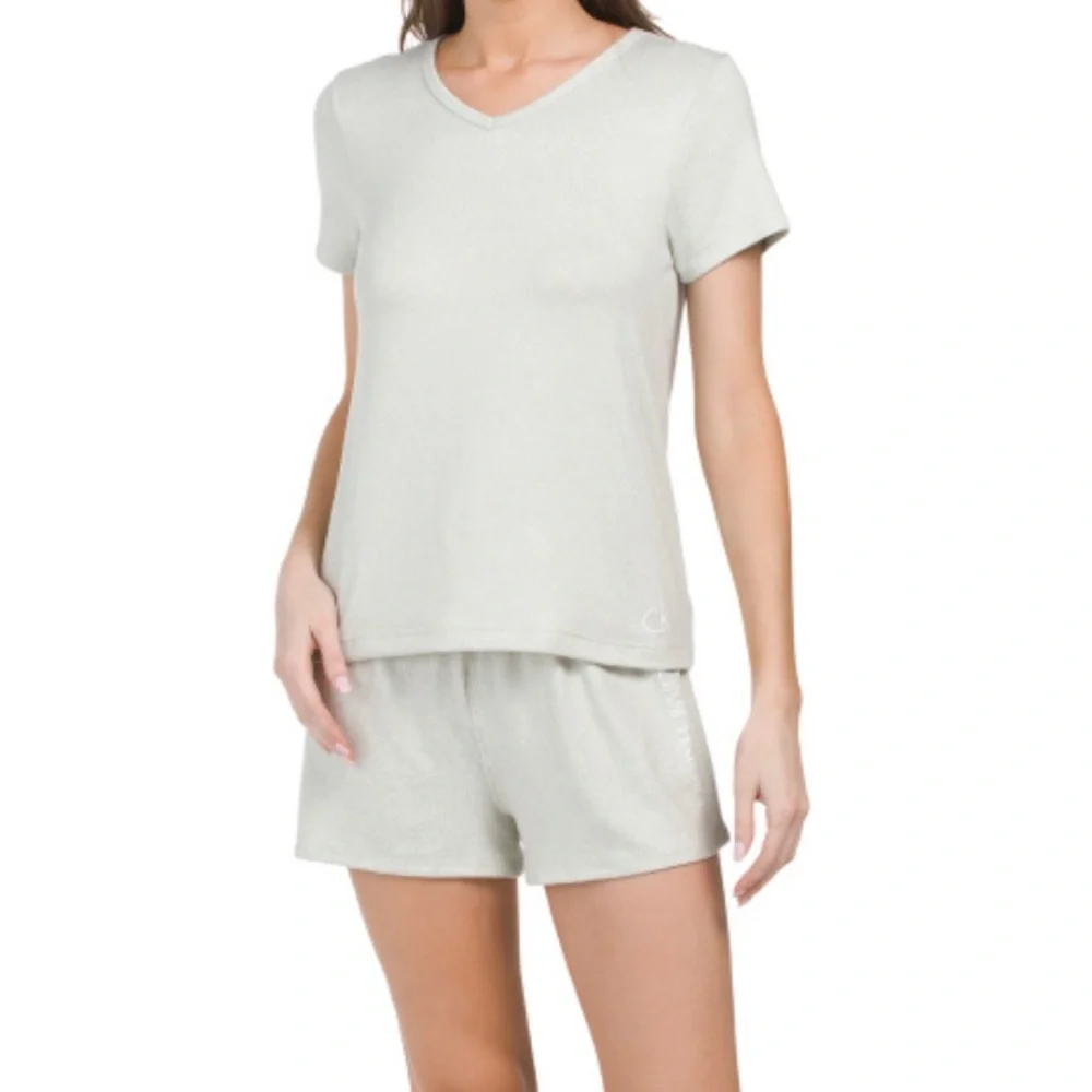 CALVIN KLEIN Women’s Size M Logo Relaxed V-neck Short Sleeve And Shorts Set - Picture 1 of 7